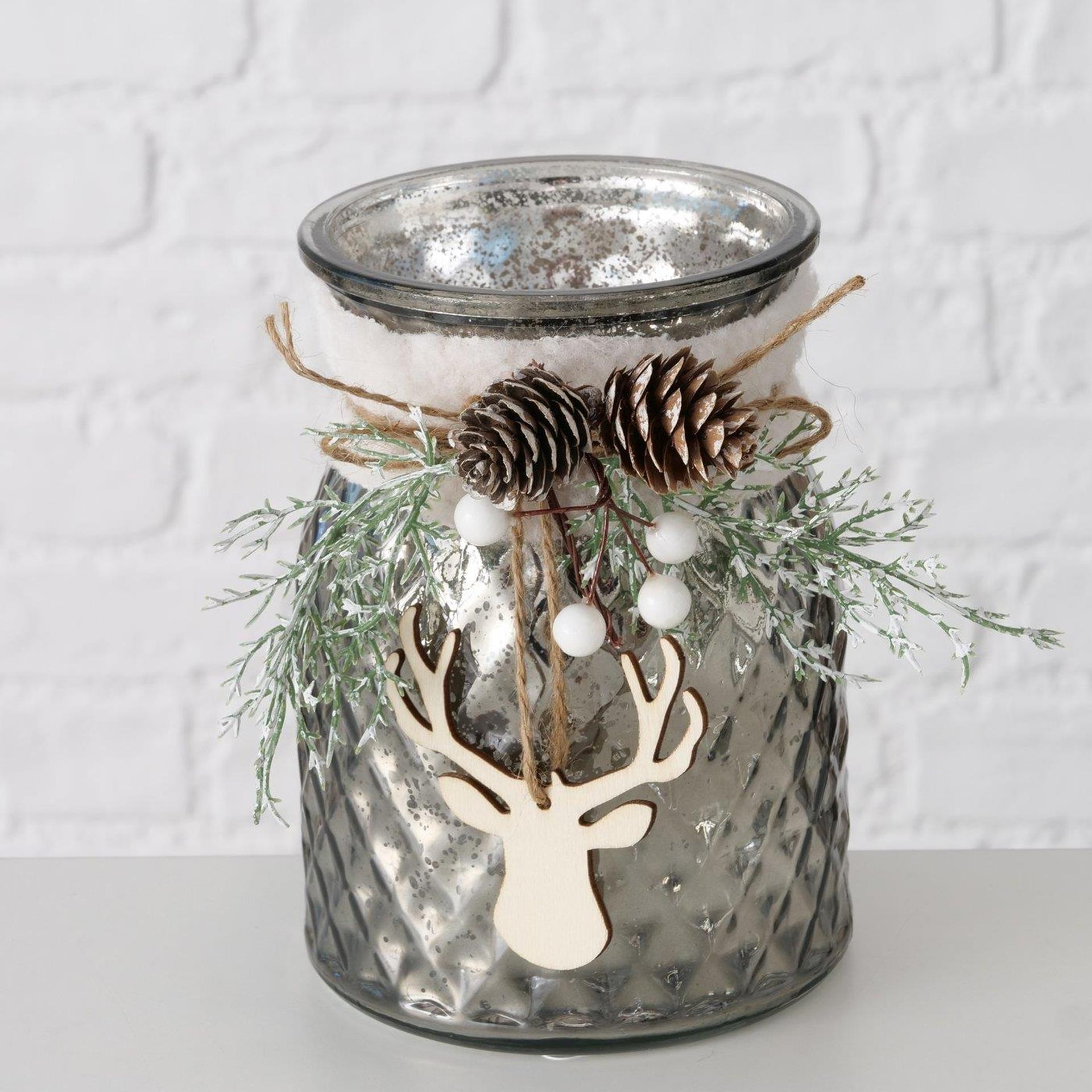 Boltze home theelichthouder glas met kerstdeco h16cm