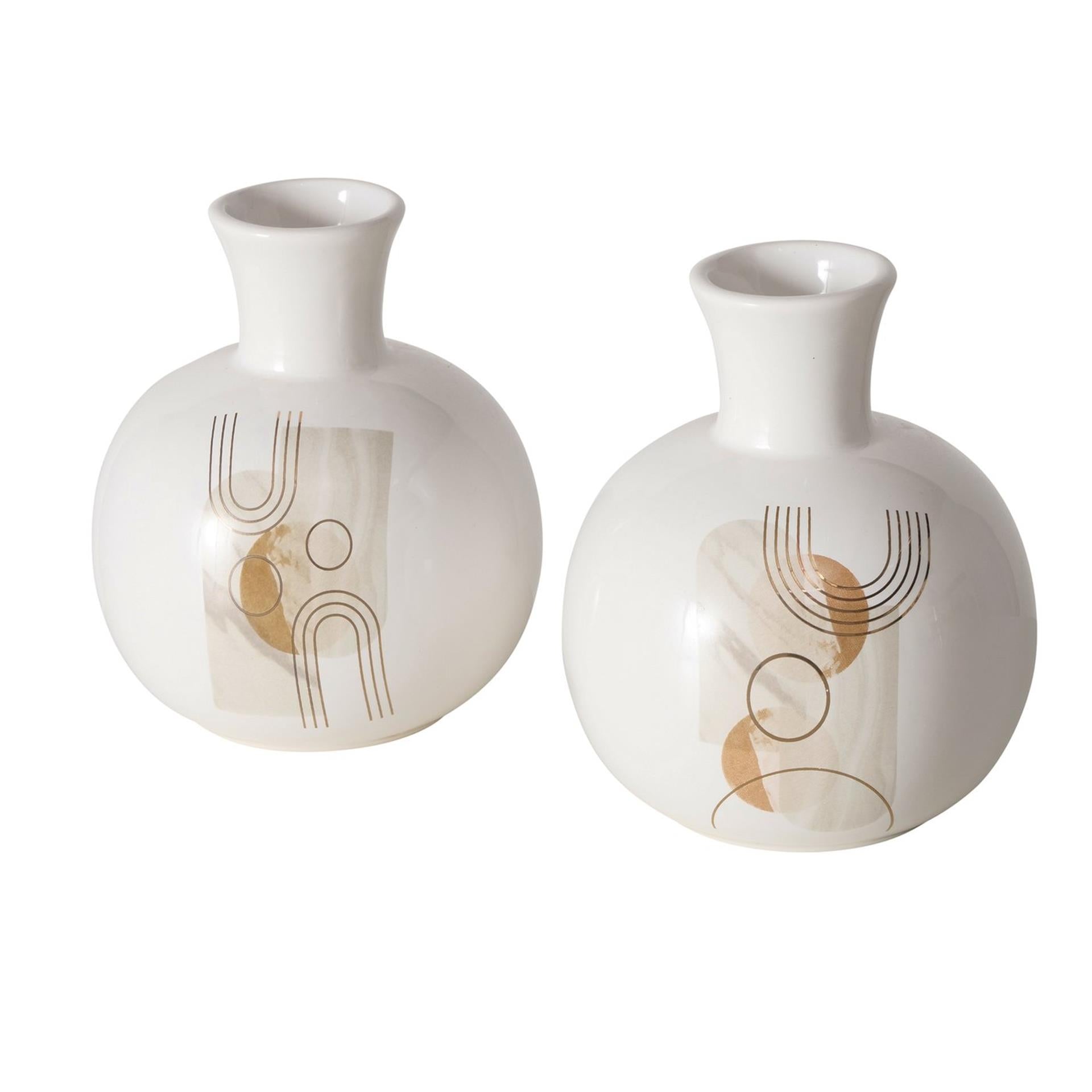 Boltze home vaas aardewerk h17cm wit met print