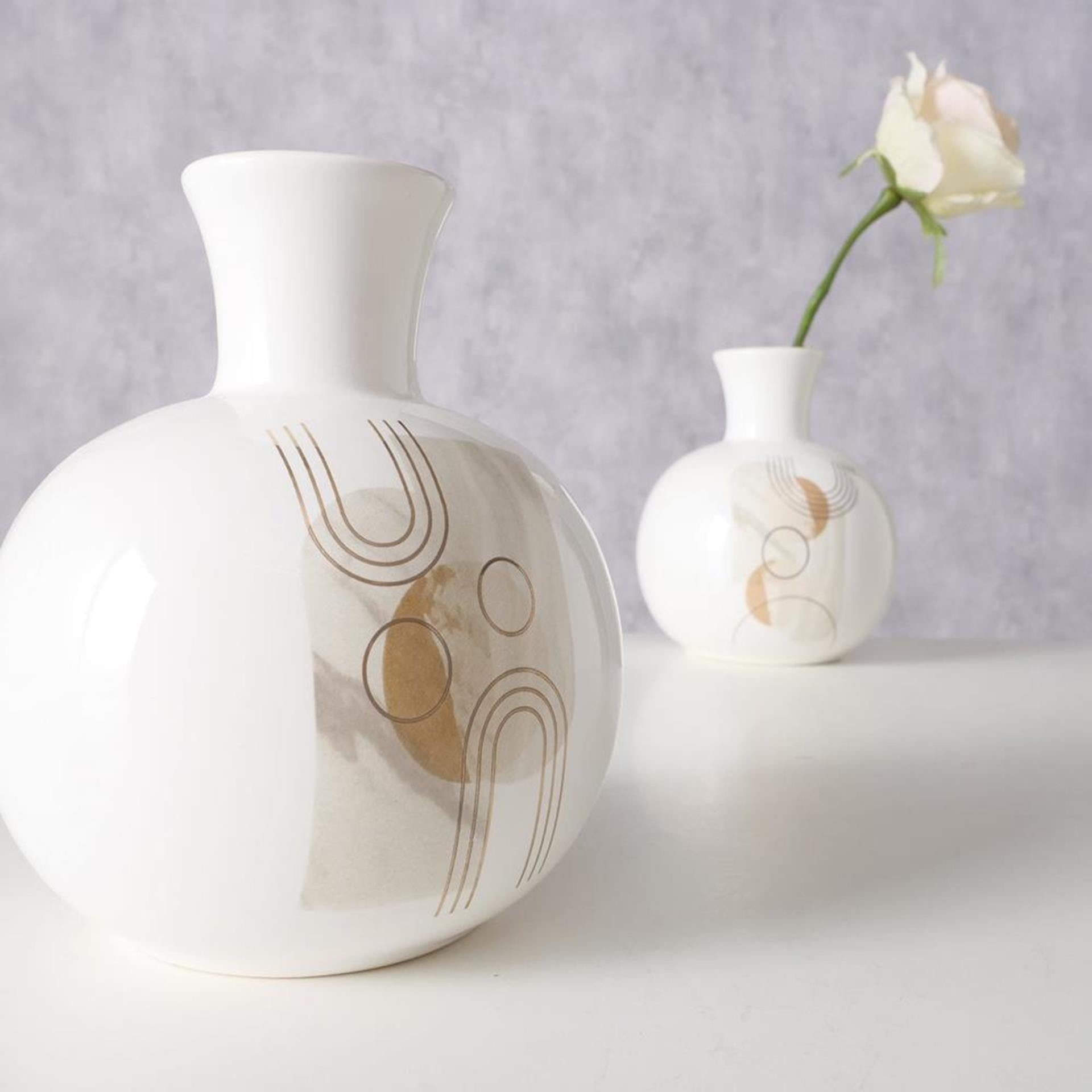Boltze home vaas 'ronami' dolomite dia.14x17cm 2 assorti wit