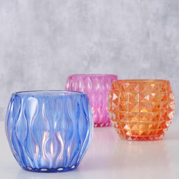 Boltze home theelichthouder glas h8,5cm 3 assorti