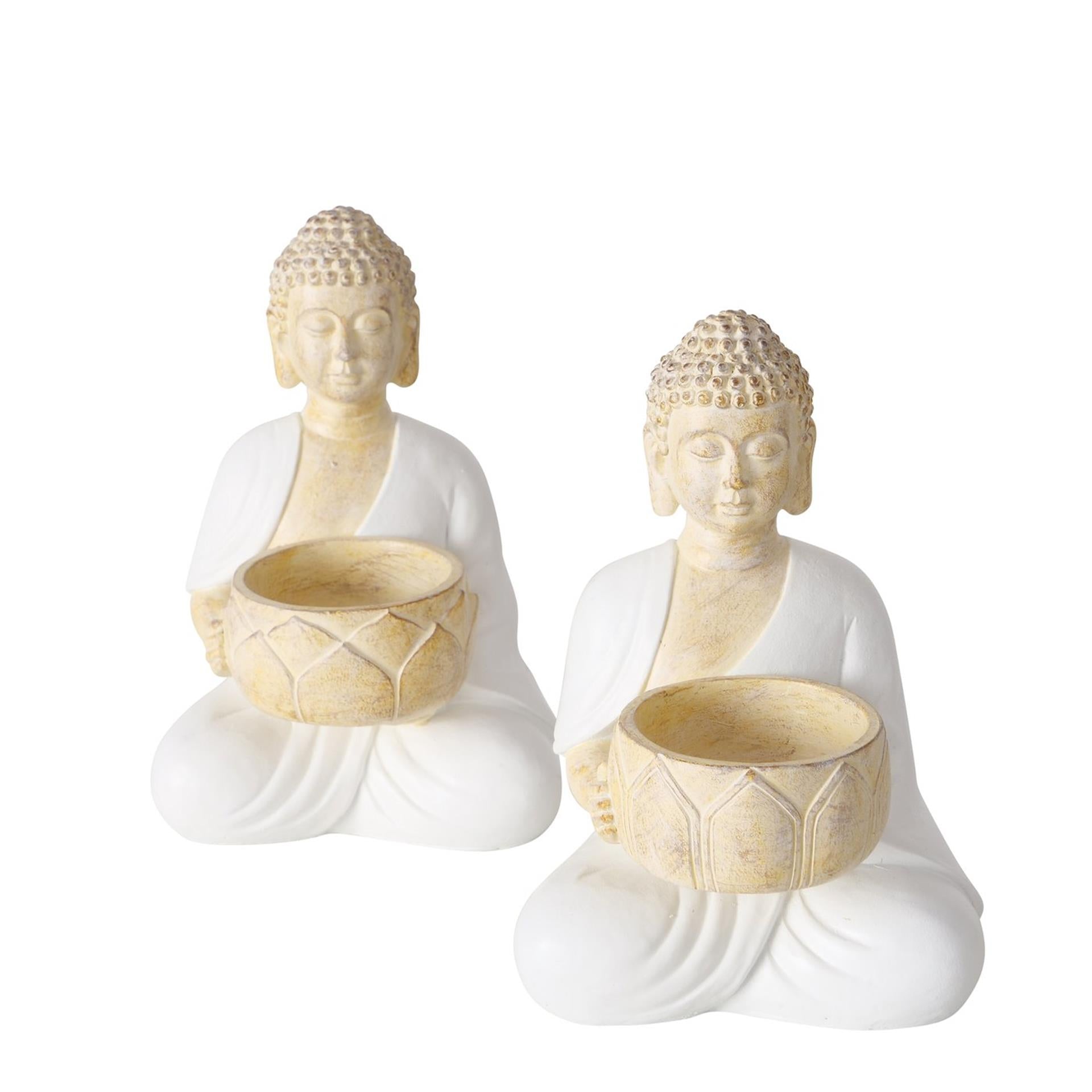 Boltze home theelichthouder boeddha h15cm 2 assorti