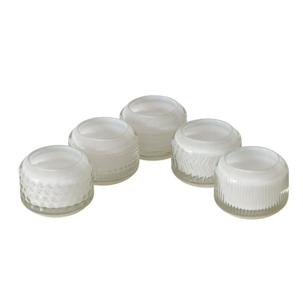 Boltze home theelichthouder 'vadina' glas dia.8x6cm wit 3 assorti
