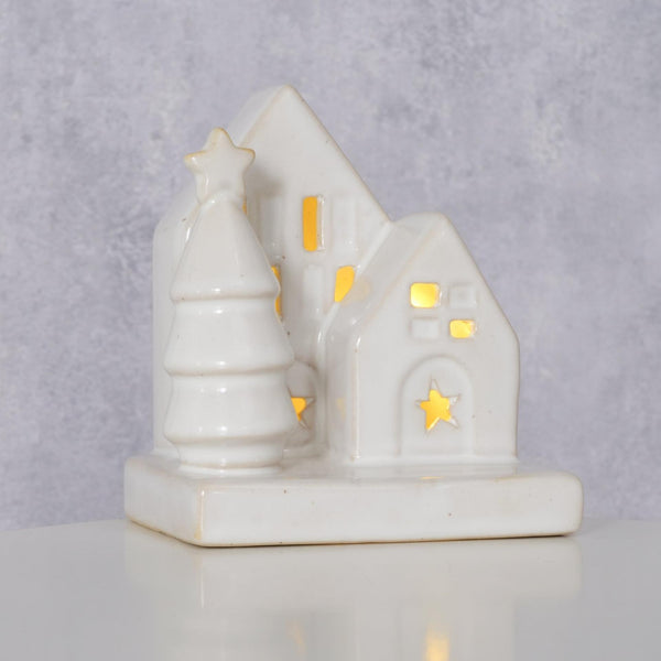 Boltze home deco huisje cristo steen met led h10cm wit (excl. 3x lr44 btterij)