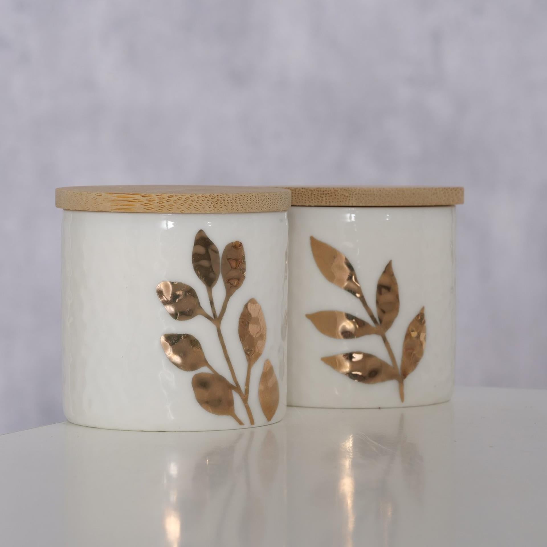 Boltze home voorraadpotje met blad goud 5x5cm