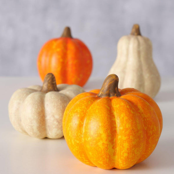 Boltze home decoratieset pompoen pumpky 4-delig h6,5cm aardewerk