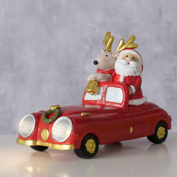 Boltze home auto met hert en kerstman led hars 14cm
