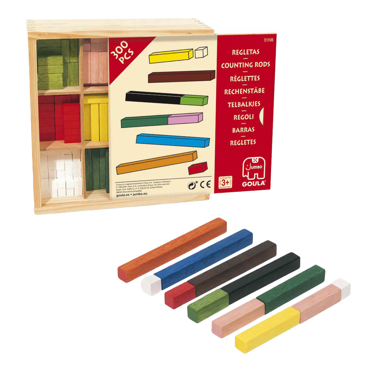 Jumbo goula - rekenstaafjes 10x10 in houten doos