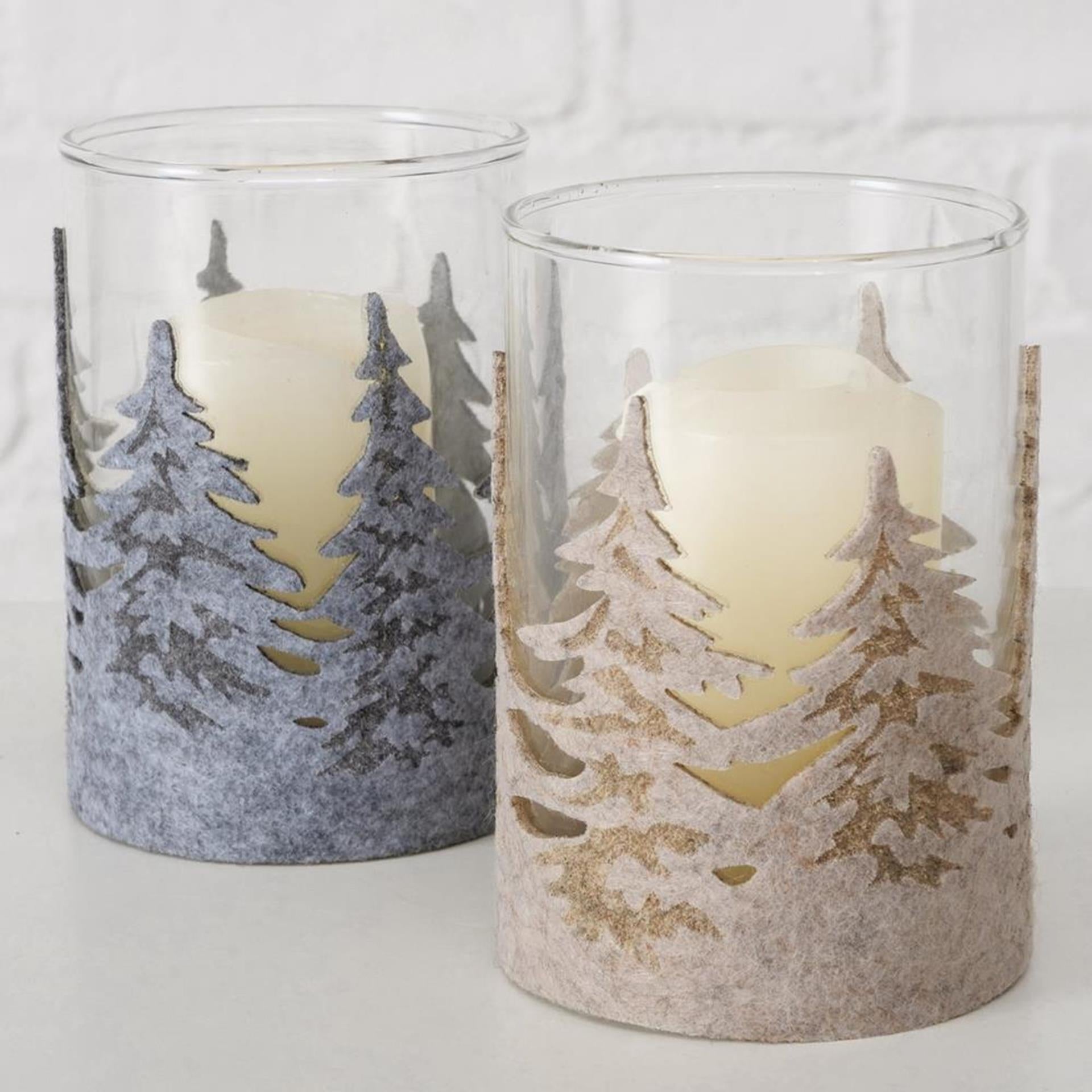 Boltze home theelichthouder glas m. kerstbomen h12cm