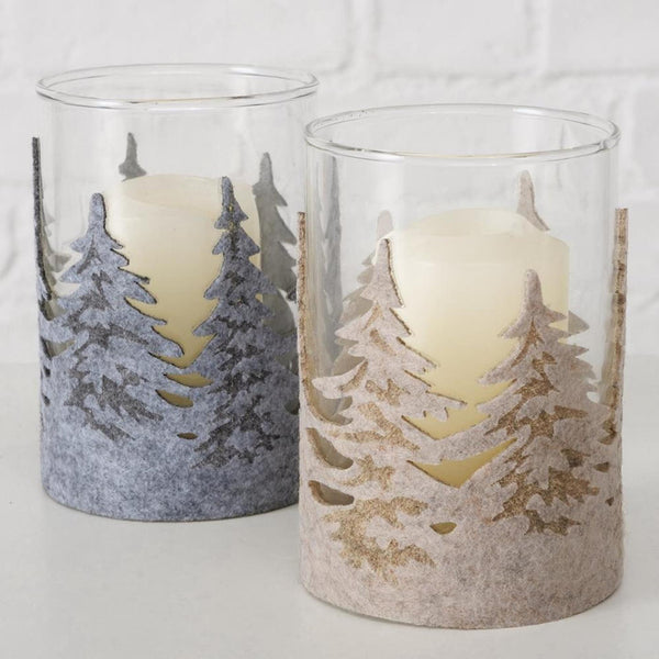 Boltze home theelichthouder glas m. kerstbomen h12cm