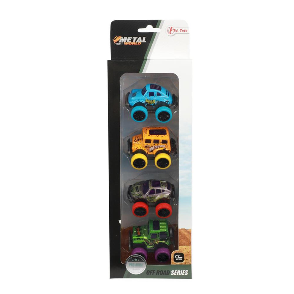 Metalen Pull-back Off Road Mini Auto's, 4st.