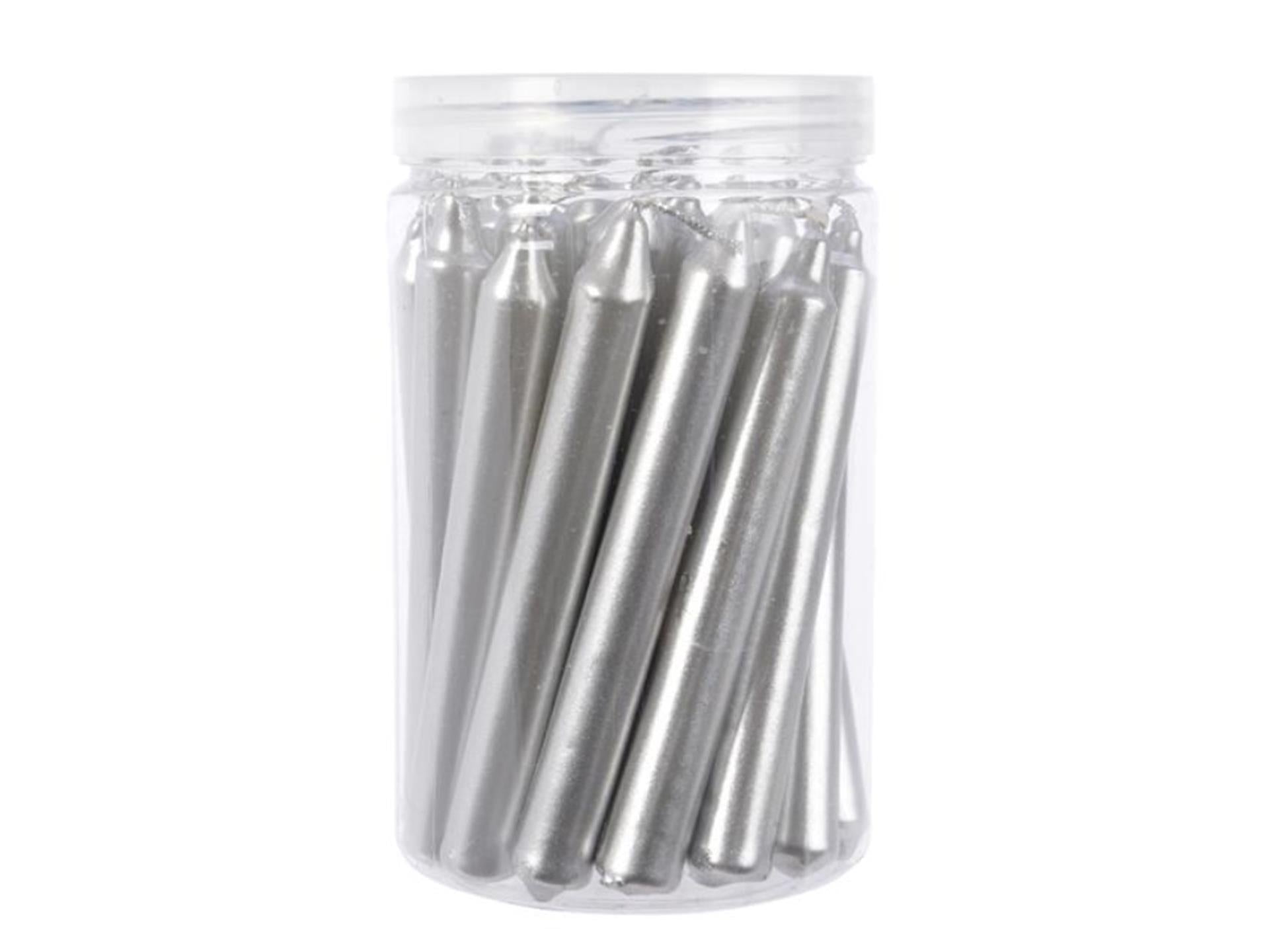 Decoris kerstboomkaarsjes metalic zilver 1,3x10.5 cm 22 stuks in koker