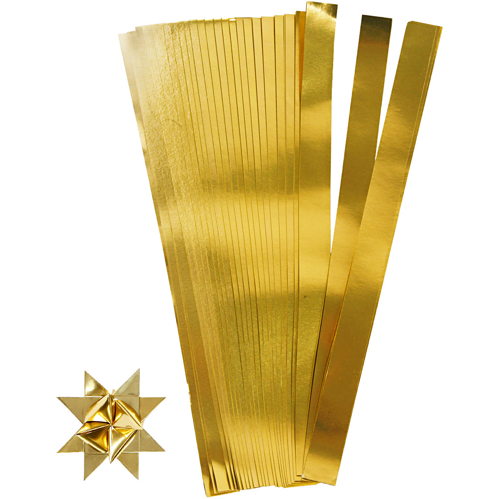 Vlechtstroken, l: 73 cm, d 11,5 cm, b: 25 mm, goud, 100 stroken 1 doos