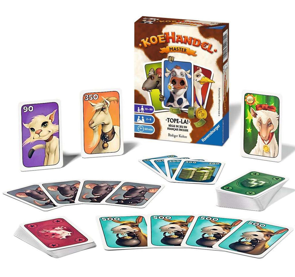 Ravensburger master stockmarket, the card game for 2 to 6 scrupulous cattle dealers aged 10 and up.