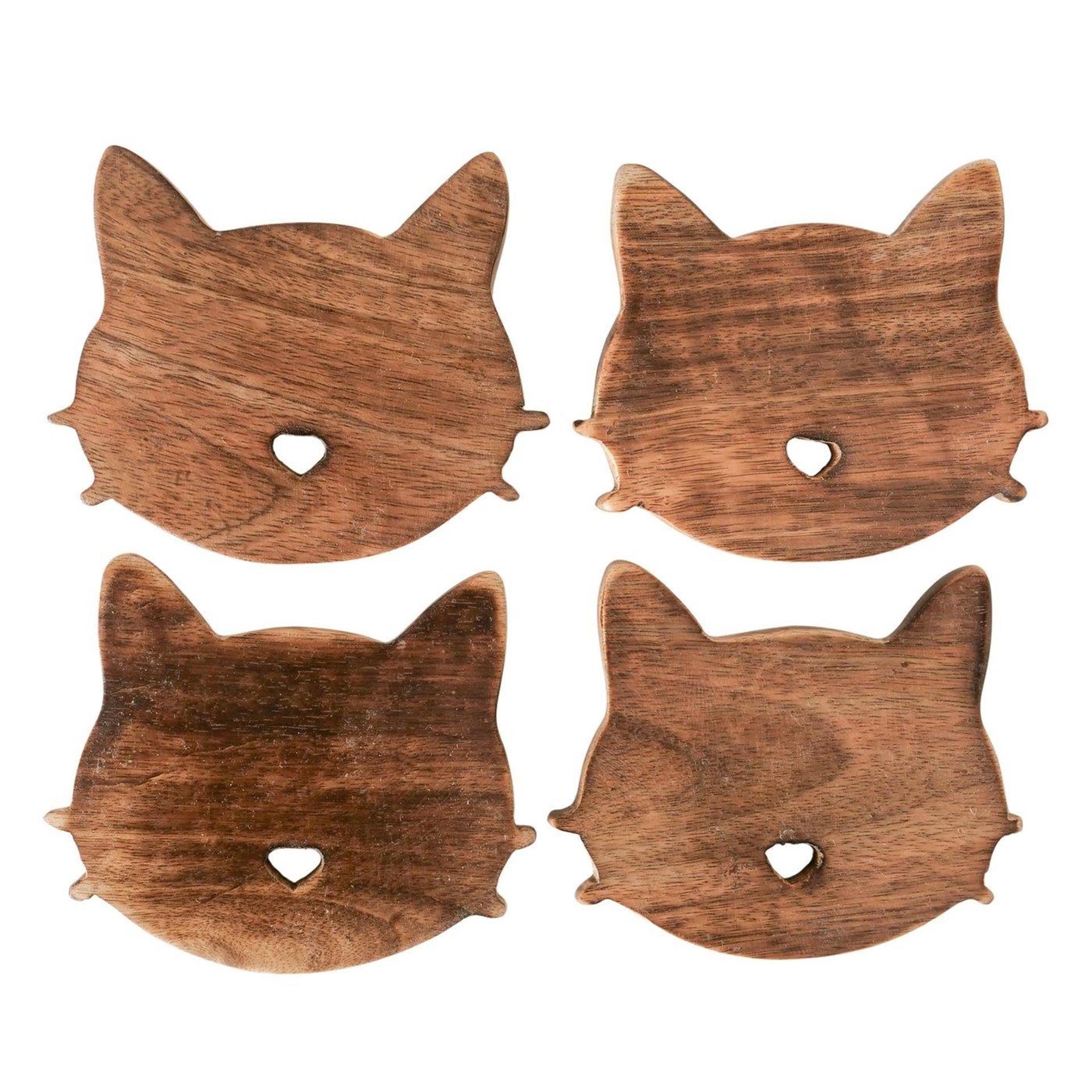 Boltze home onderzetter kat hout 4-delig