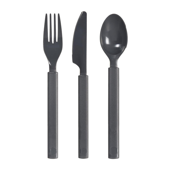 Duni kunststof bestekset 6-delig granite herbruikbaar (2x mes, 2x vork, 2x lepel)