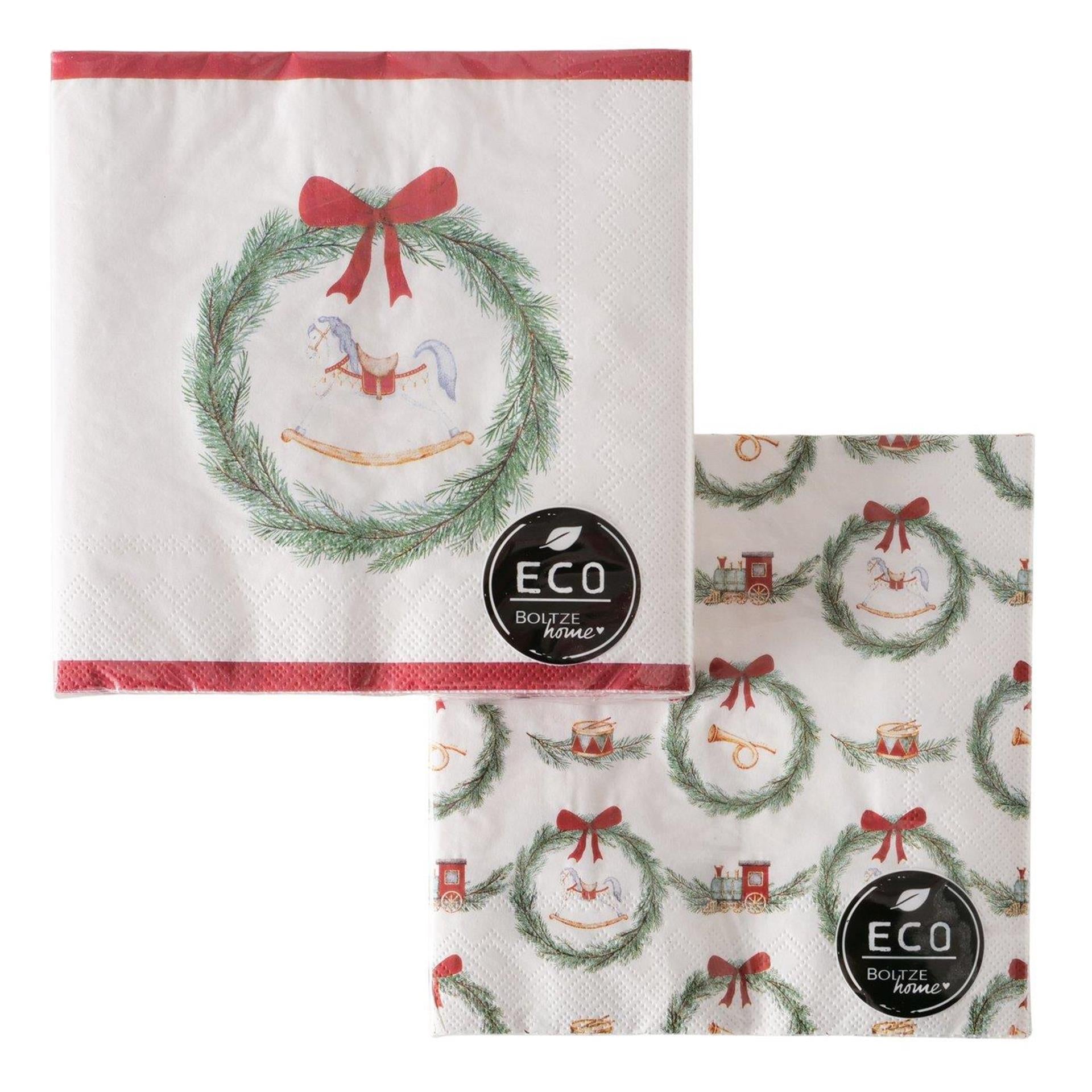 Boltze home servetten kerstmis cavalloi 33cm gerecycled papier roodwit 2 assort