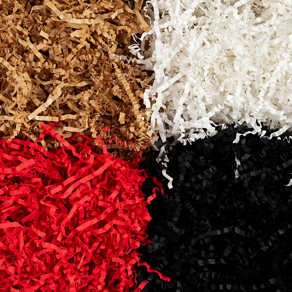 Crinkle papier, l: 25-30 cm, b: 3 mm, zwart, bruin, rood, wit, 4x50 gr 1 doos