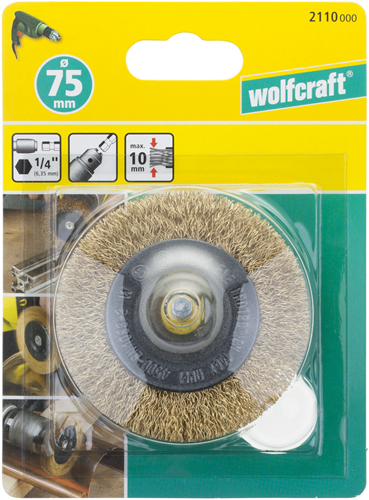 Wolfcraft draadborstel | messing | 6-kant schacht | ø75 x 10mm | 1 stuk - 2110000