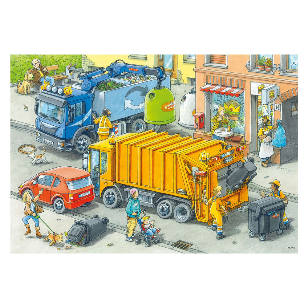 Ravensburger legpuzzel vuilniswagen en slaapwagen, 2x24st.