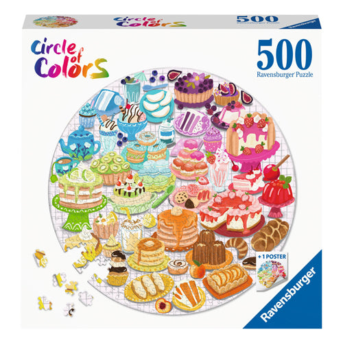 Ravensburger legpuzzel rond kleurencirkel desserts gebakjes, 500st.