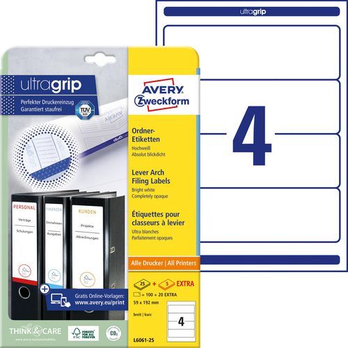 Rugetiketten avery l6061-25 59x192mm wit
