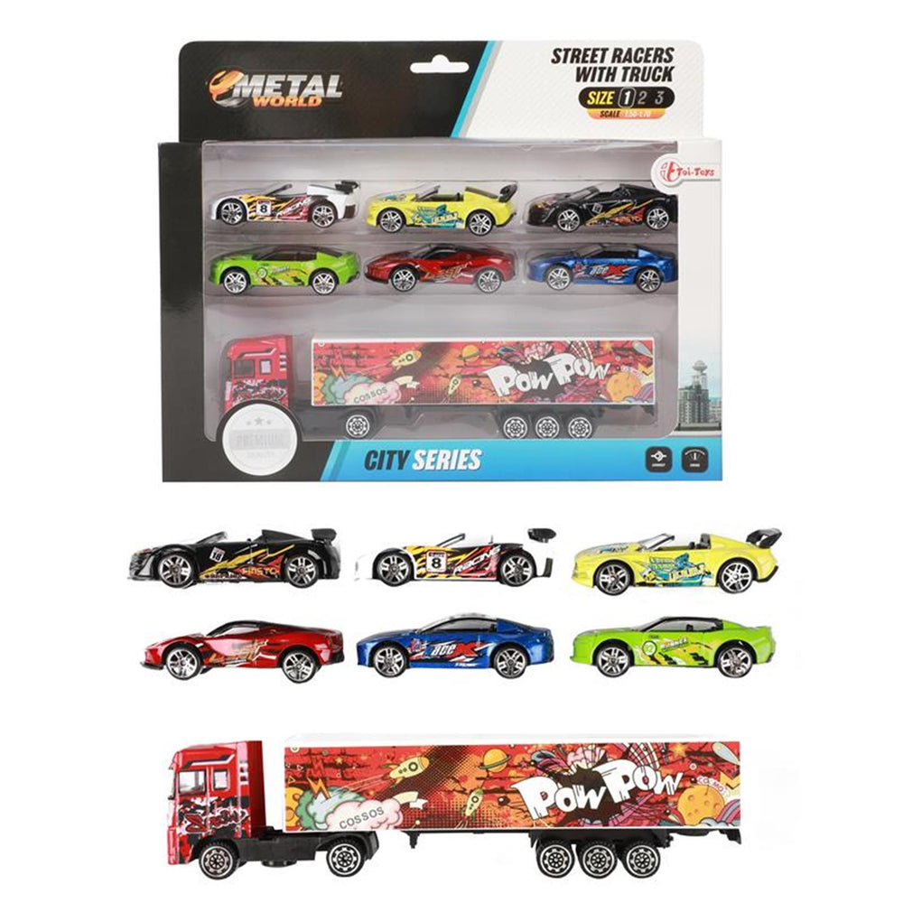 Toi-toys toi toys vrachtwagen pop art met 6 raceauto's