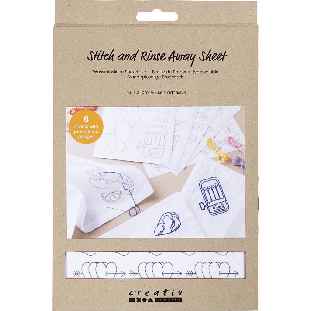 Wateroplosbare borduurvellen, decoratieve dessins, a5, vel 148,5x210 mm, 6 vel 1 doos
