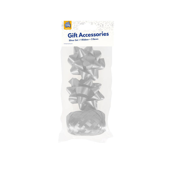 Paperdreams cadeauversieringset - zilver 2 strikken met 20 meter krullint