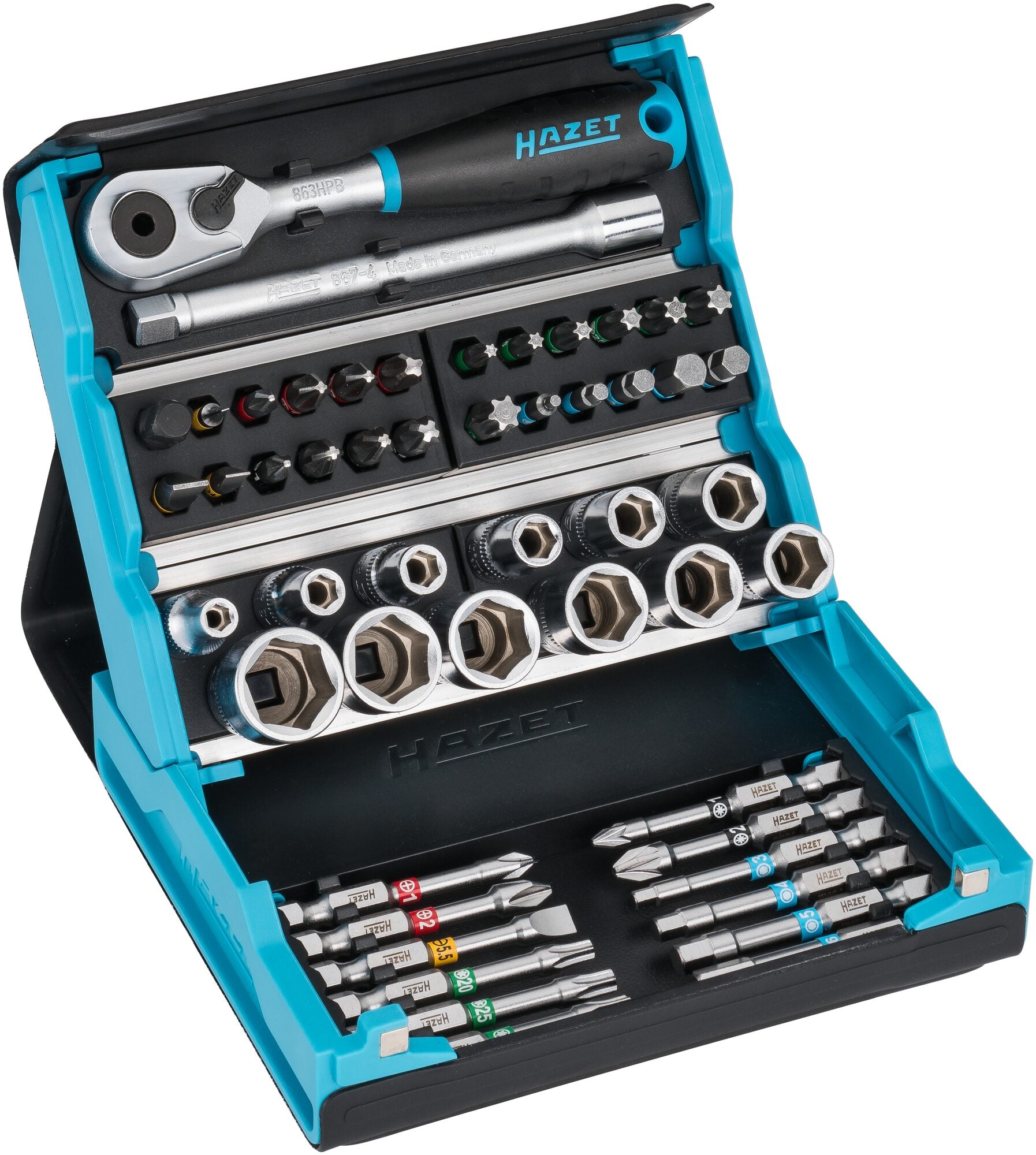 Hazet smartcase dopsleutelset 2200sc-2 | 1 4 inch (6,3 mm) zeskant massief, 1 4 inch (6,3 mm) vierkant hol | buitentwaalfkant tractieprofiel, sleufprofiel, kruiskop profiel ph | 50-delig