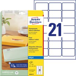 Transparante inkjetetiketten quickpeel j8560-25 63,5x38,1mm