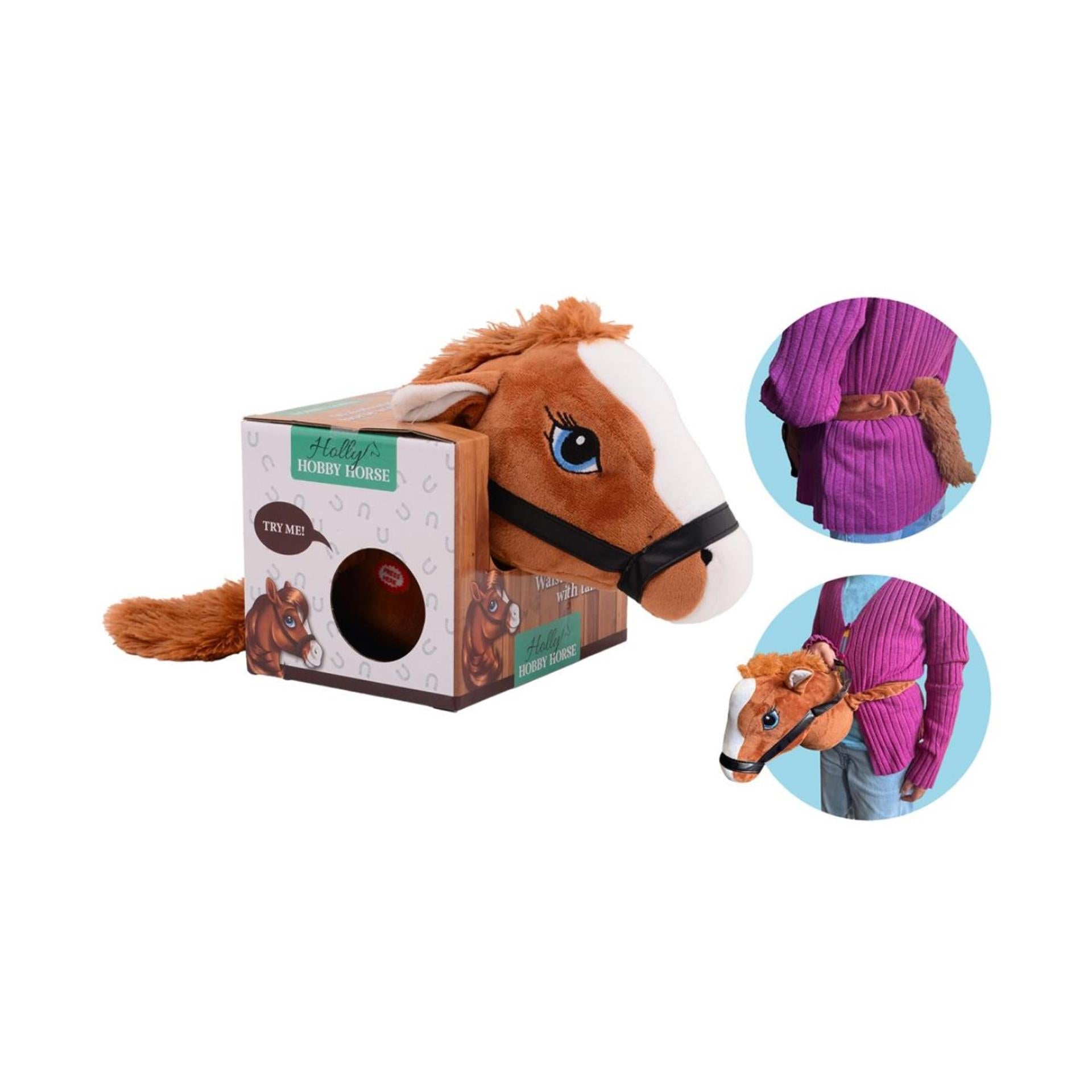 Johntoy hulstpaard paardenhoofd bruin met elastiek