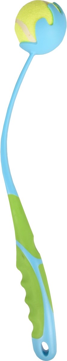 Flamingo spector werpstok met bal blauw groen 47cm