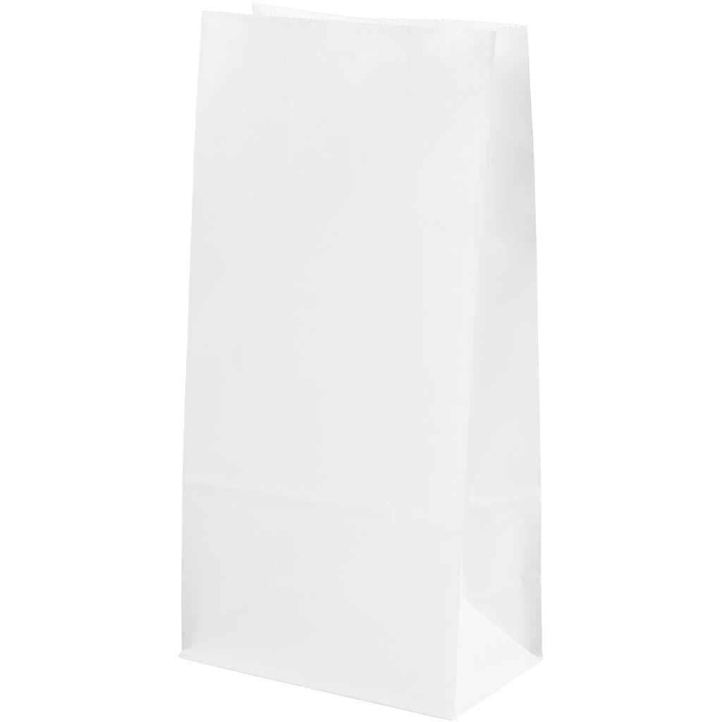 Papieren zakken, h: 22.5 cm, afm 6,5x11 cm, 50 gr, wit, 100 stuk 1 doos