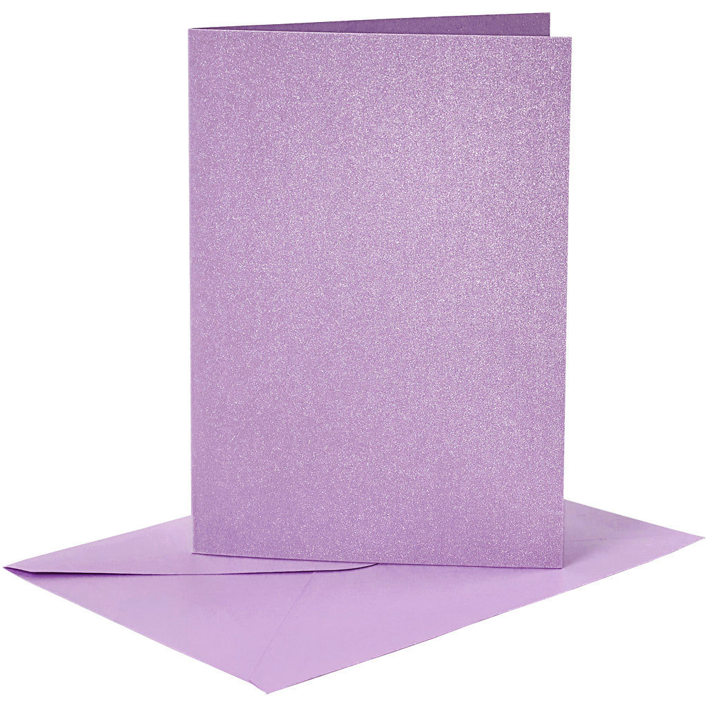 Kaarten en enveloppen, afmeting kaart 10,5x15 cm, afmeting envelop 11,5x16,5 cm, parelmoer, 120+210 gr, paars, 4 set 1 doos