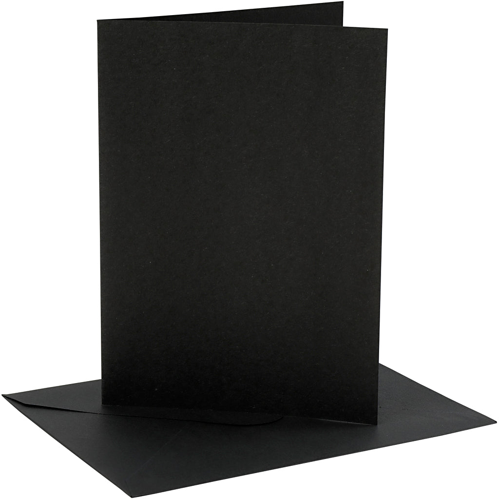 Kaarten en enveloppen, afmeting kaart 12,7x17,8 cm, afmeting envelop 13,3x18,5 cm, 230 gr, zwart, 4 set 1 doos