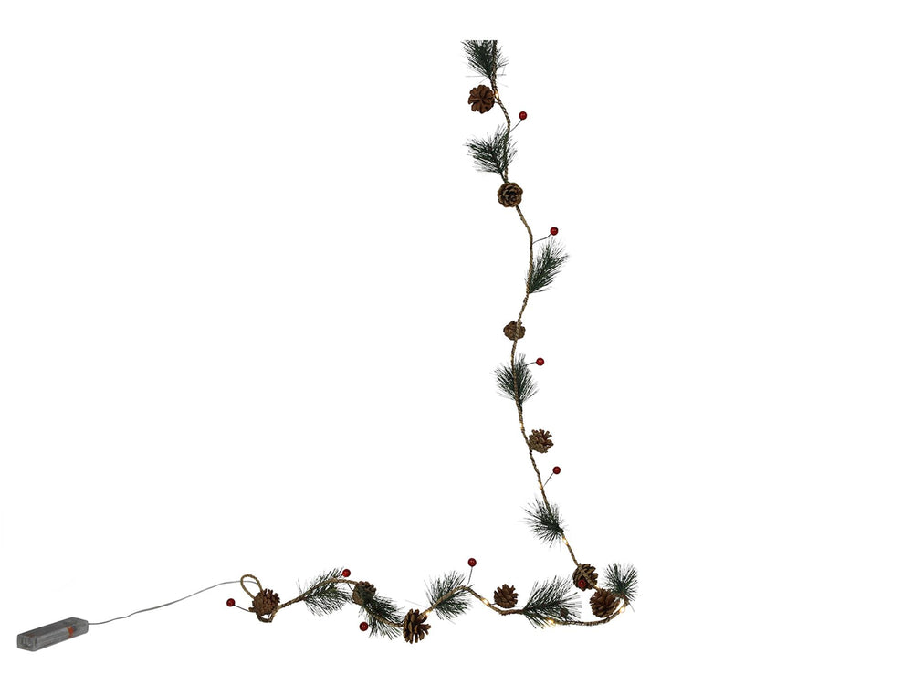 Svenska living guirlande 'red berry, pineleaf' 20led 180cm exclusief 2xaa batterij