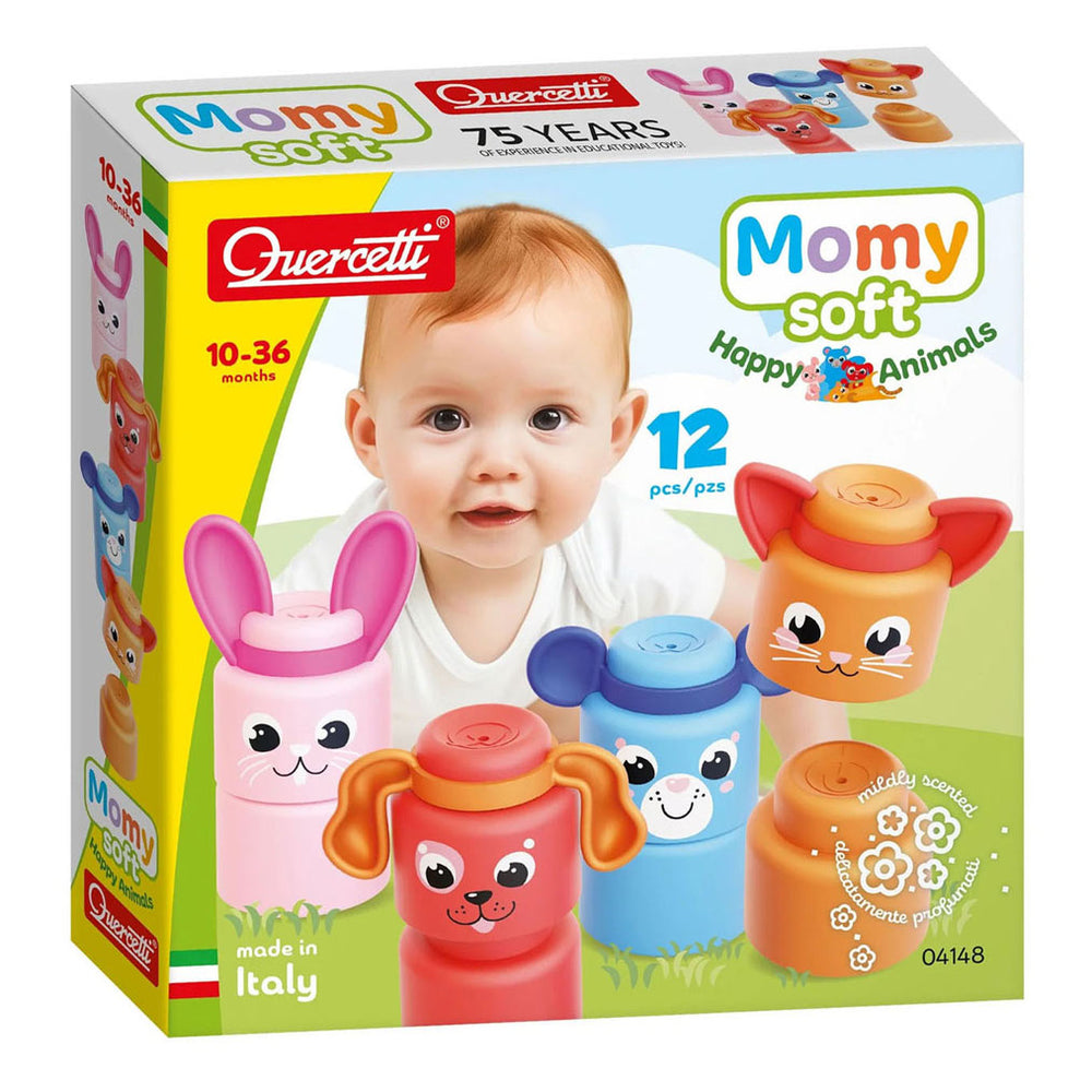 Quercetti bouwset momy soft dieren - 12 zachte blokken voor baby's.