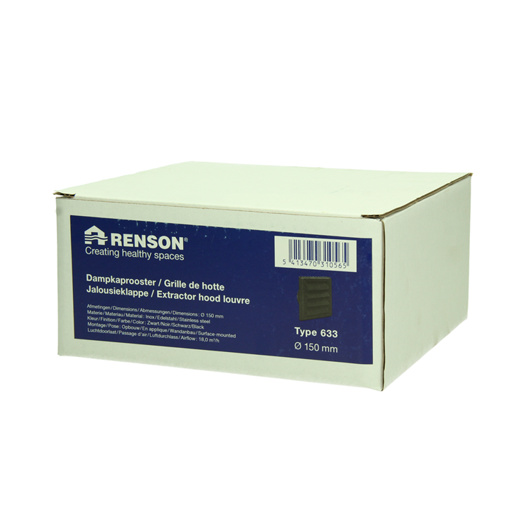 Renson 1068947 - inbouw dampkaprooster 633 inox zwart (dia 150) | 2 stuks
