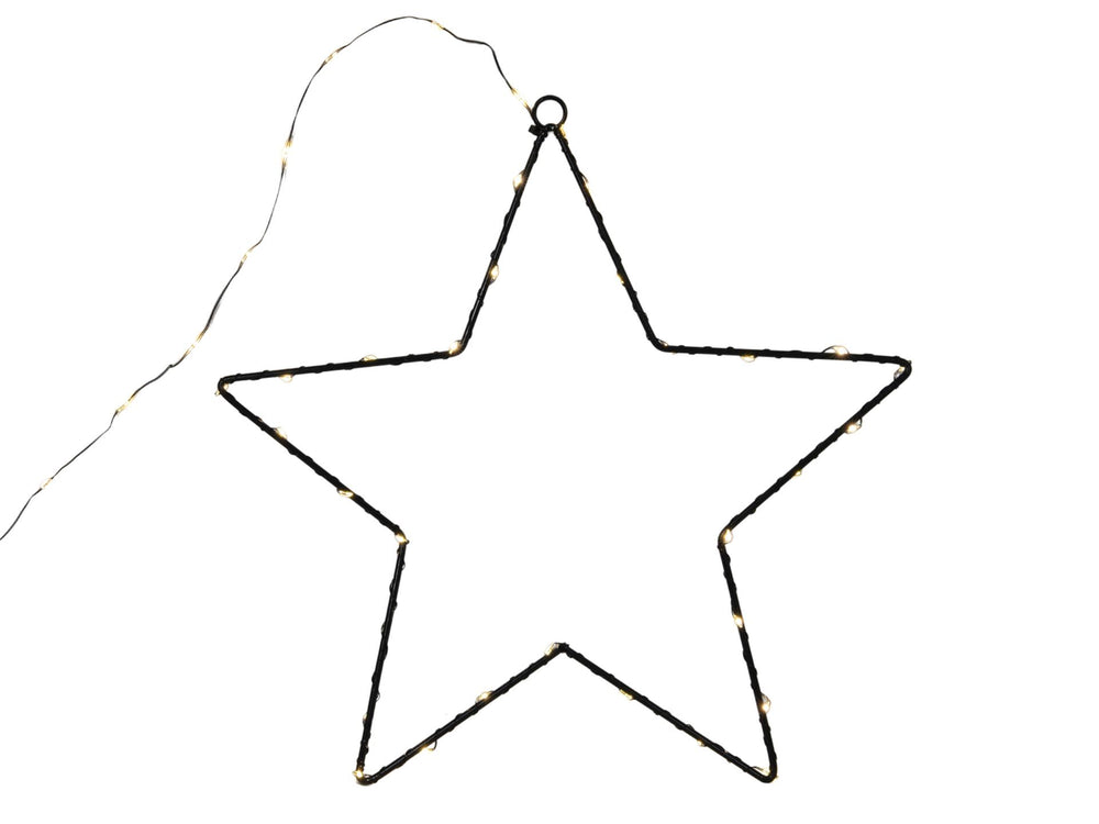 Svenska living ster metaal zwart 40cm 50lamps warmled ip44 b o met timer 3xaa met verlichte ophangkabel