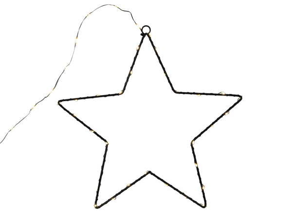 Svenska living ster metaal zwart 40cm 50lamps warmled ip44 b o met timer 3xaa met verlichte ophangkabel