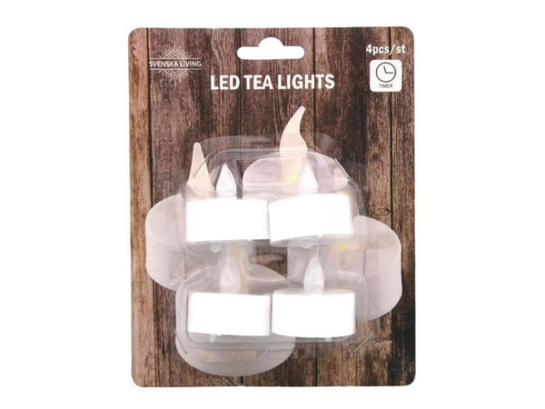 Svenska living theelicht led wit met timer werkt op cr2032 (incl) set van 4