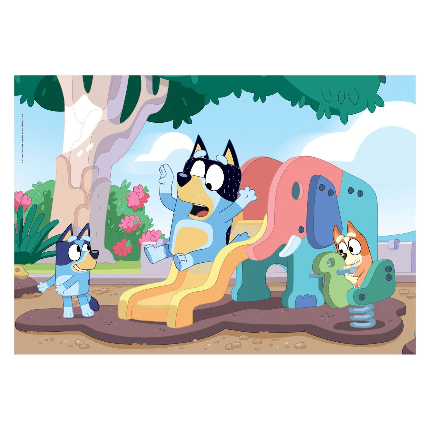 Clementoni jigsaw puzzle Bluey on the slide, 104 pieces.