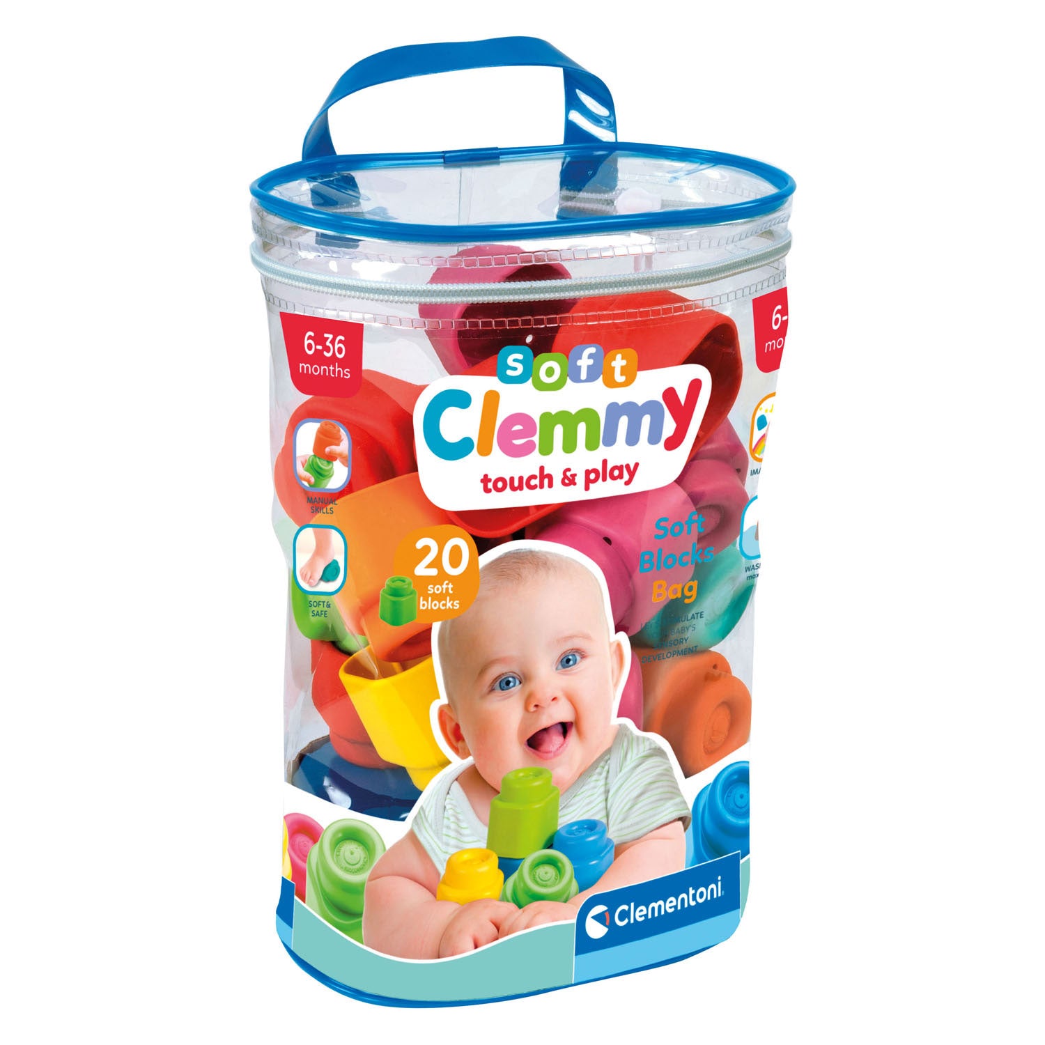 Clementoni baby soft clemmy blokken met opbergtas - 20dlg.