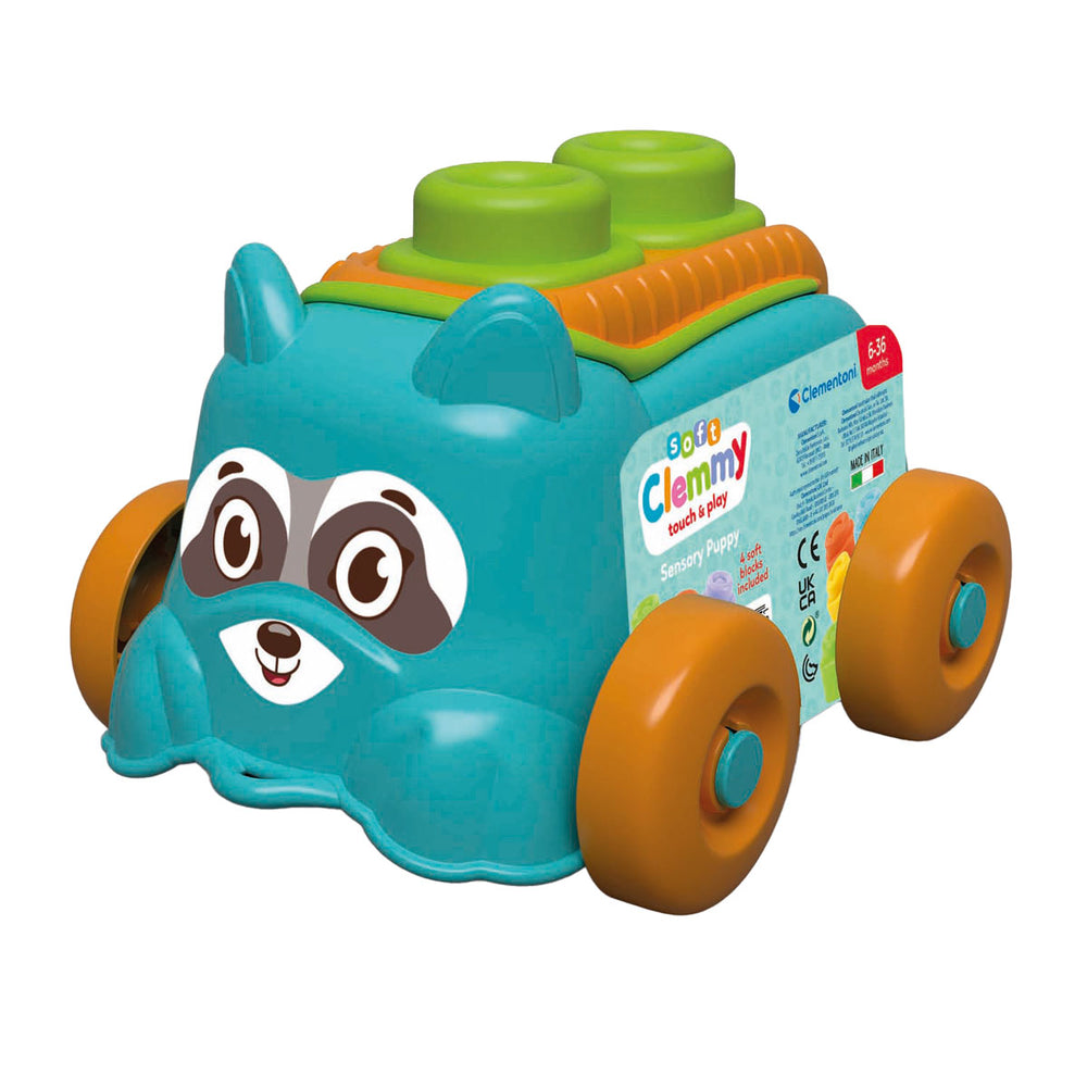 Clementoni baby - clementy sensory puppy blauw met zachte blokken, 5dlg.