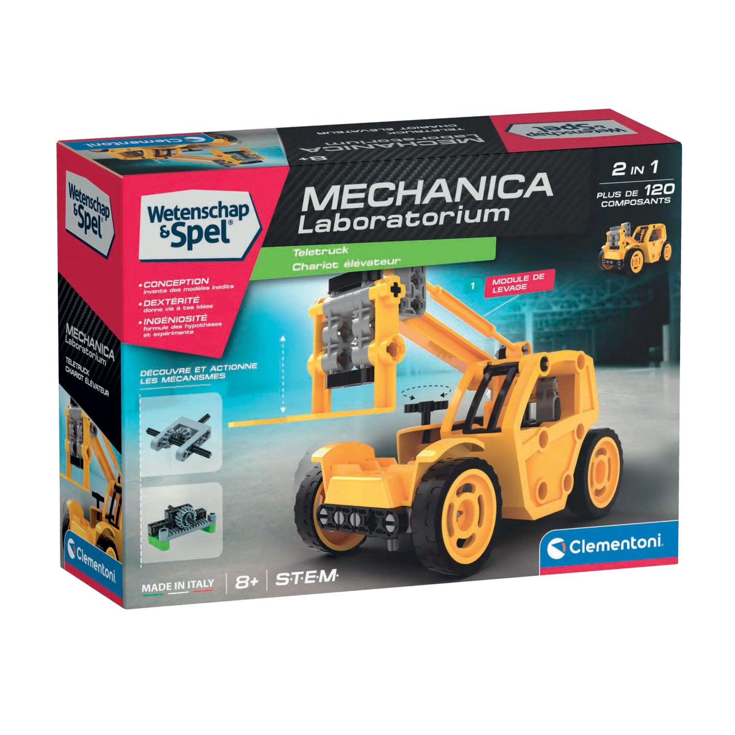 Clementoni wetenschap en spel - mechanisch laboratorium bouwset, 120dlg.