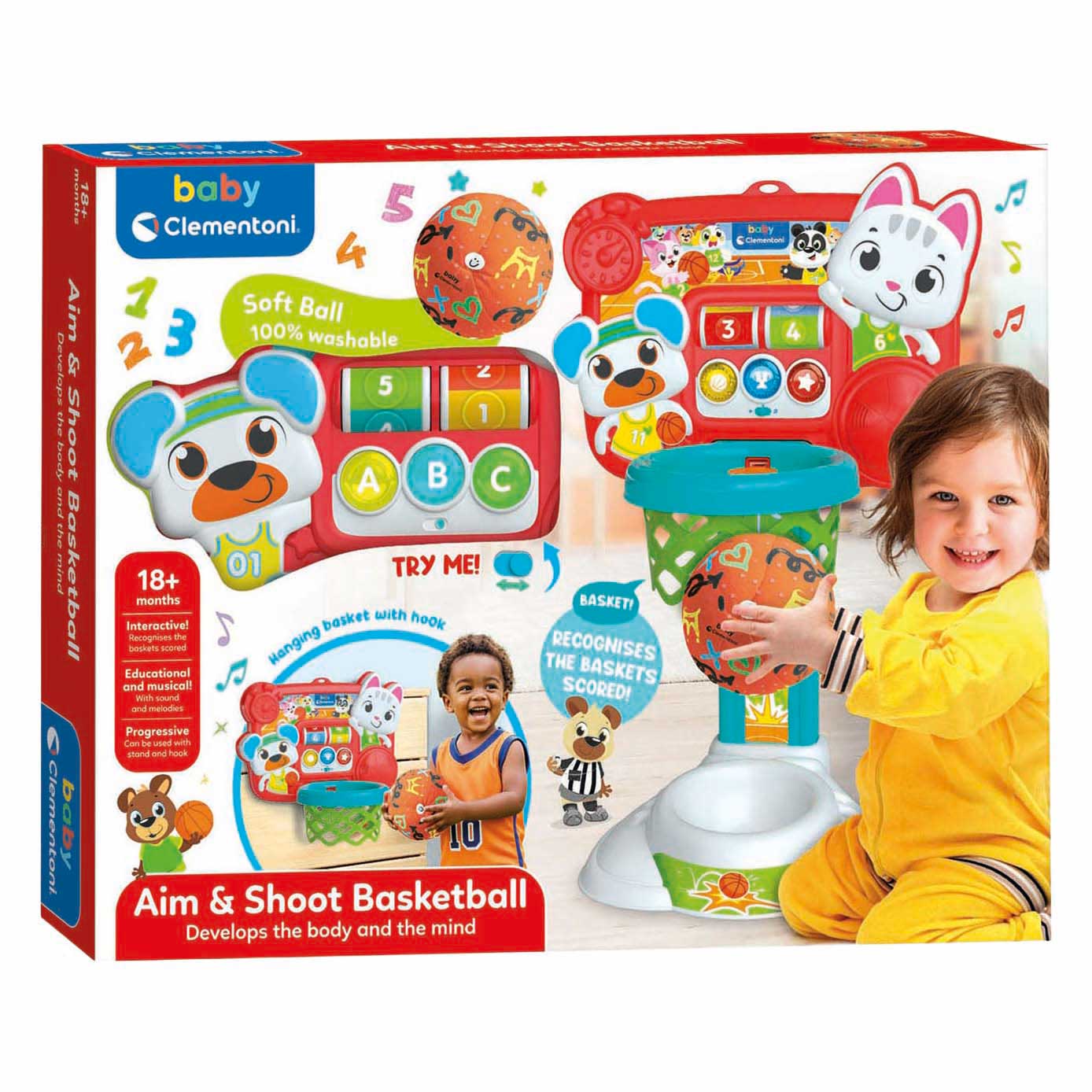 Clementoni baby richt en schiet basketbal