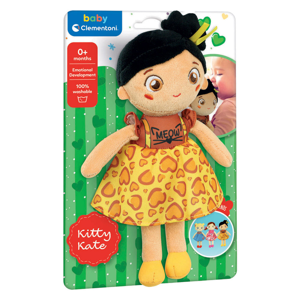 Clementoni zachte knuffelpop kitty kate - knuffel en pop voor baby en peuter - zacht kraamcadeau - wasbaar poppen speelgoed voor de allerkleinsten