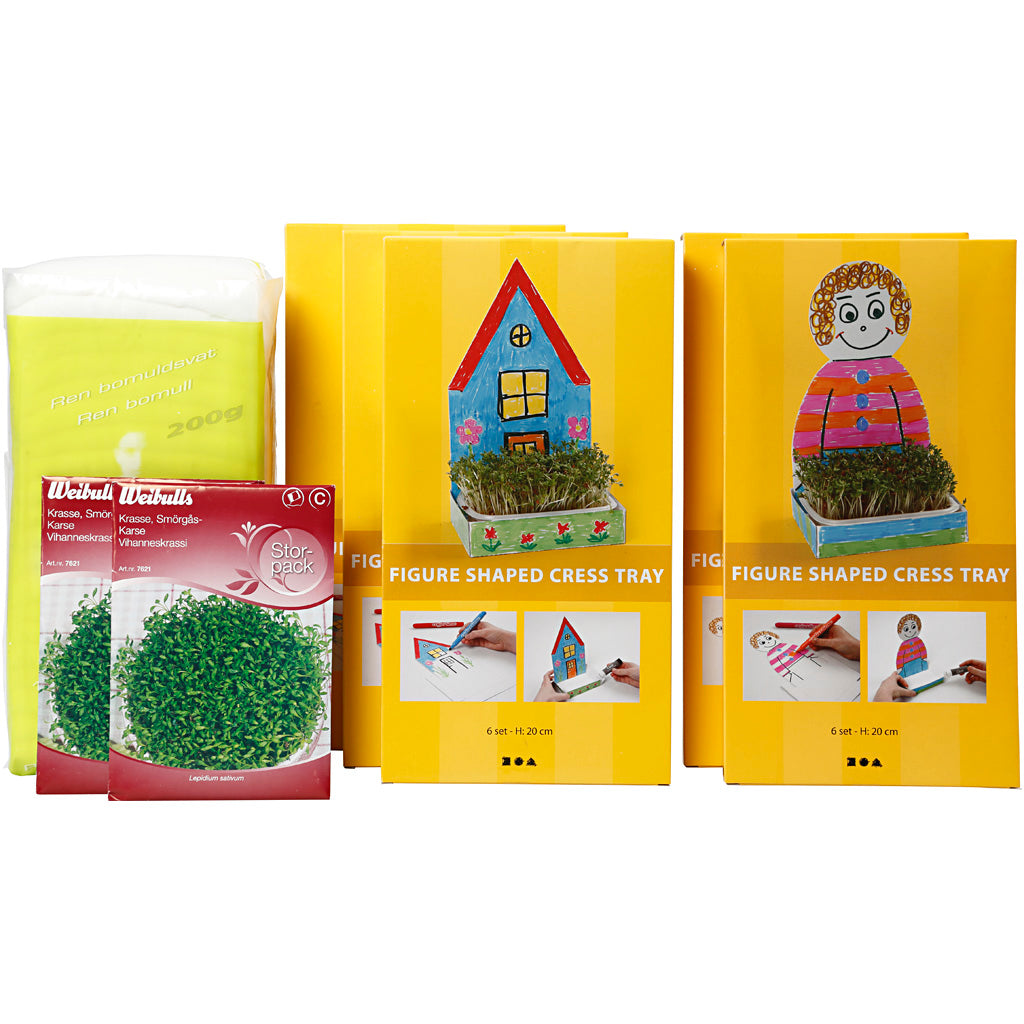 Creatief bedrijf waterkersbakje met figuur wit, 30st.