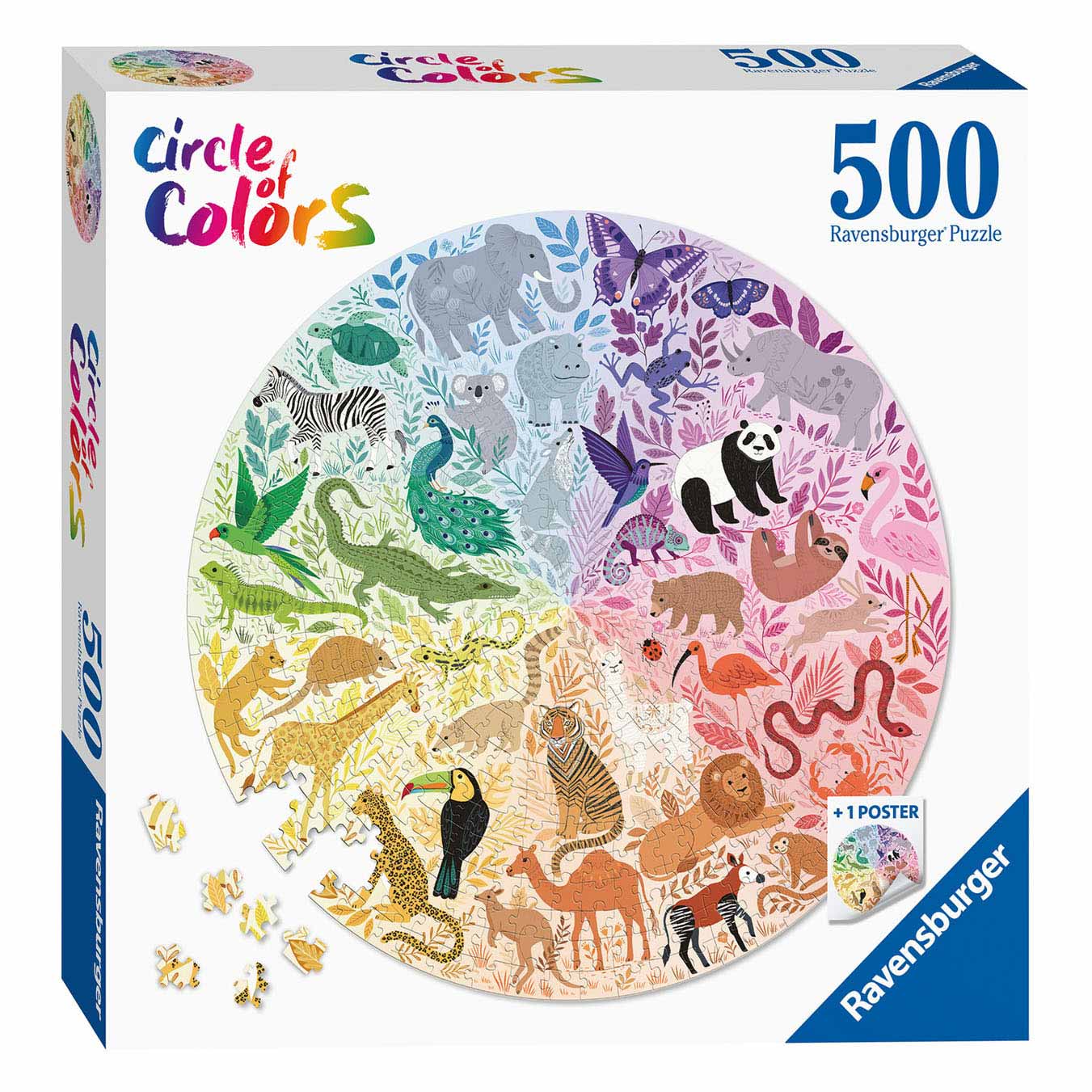 Ravensburger kleurencirkelpuzzels - dieren, 500st.