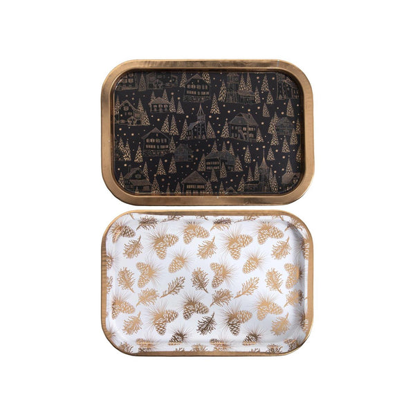 Svenska living dienblad 34x23x1,5cm zwart goud en wit goud 2 assorti metaal